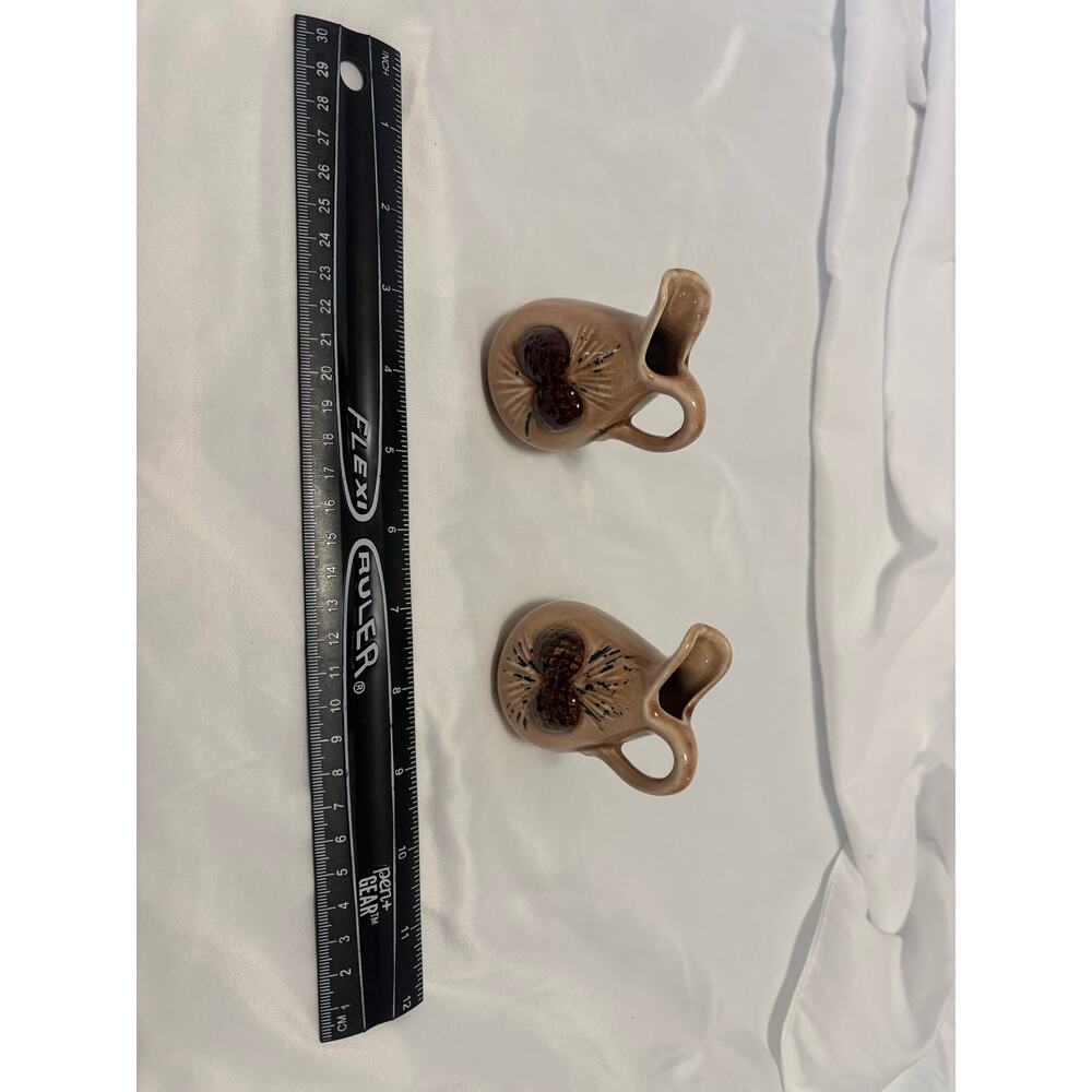 Vintage Miniature Pinecone Pitchers Set 2 Brown Ceramic Jugs Made in Japan 2.5"